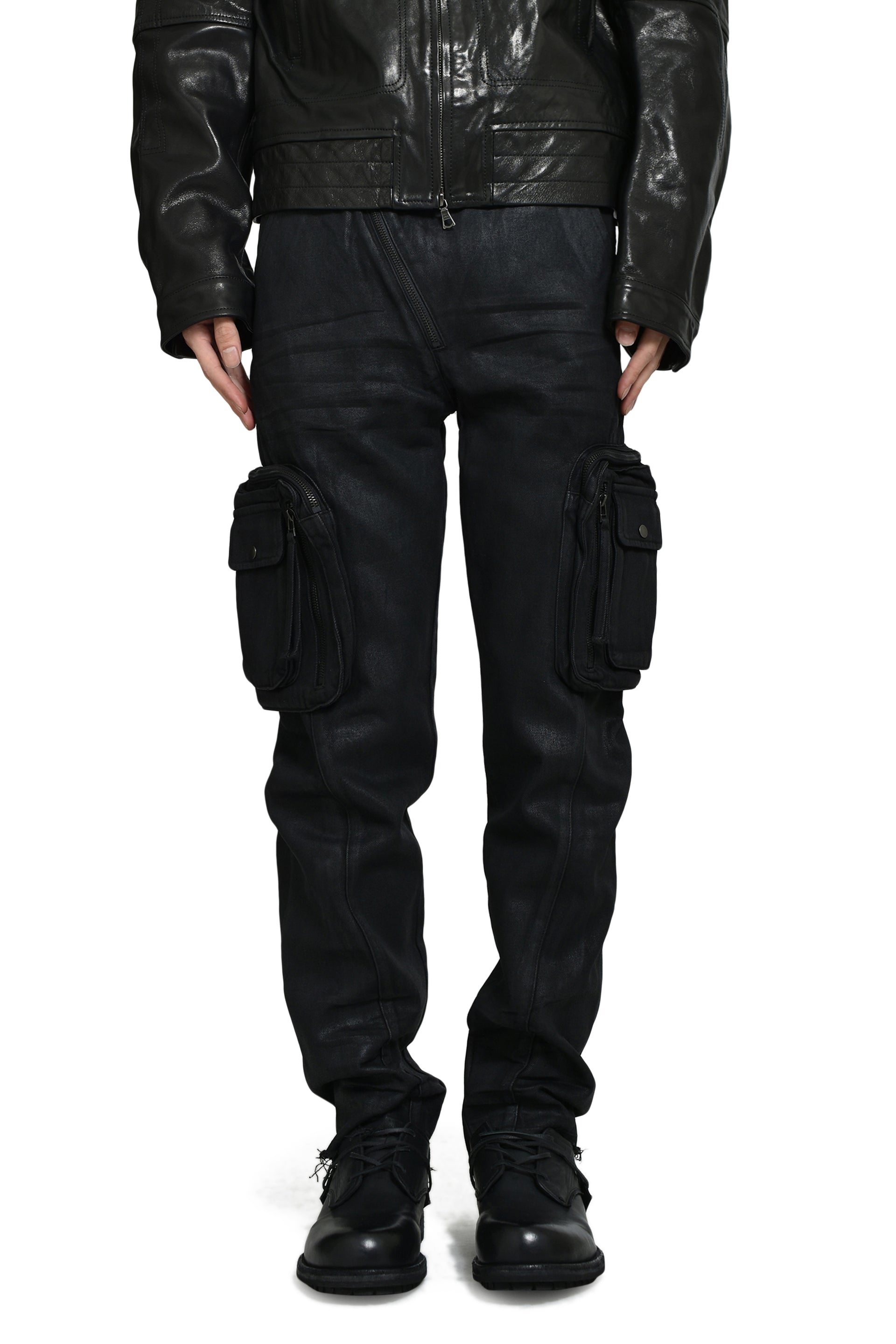 WAXED COMBAT PANTS / BLACK