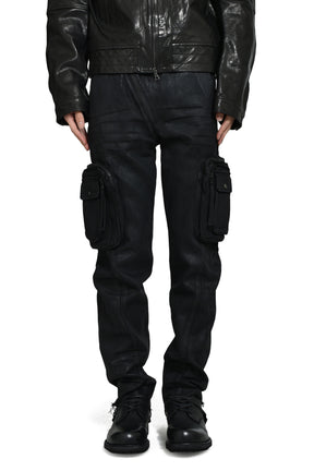 WAXED COMBAT PANTS / BLACK