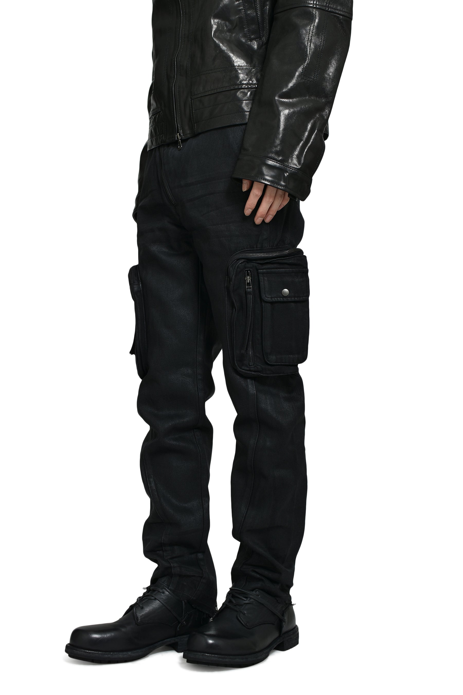 WAXED COMBAT PANTS / BLACK