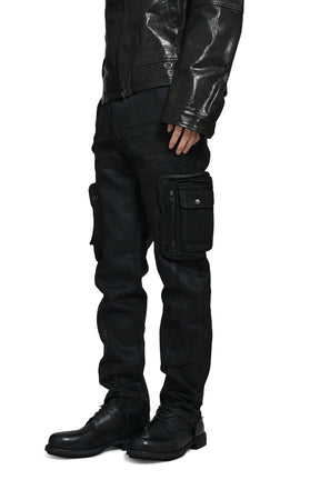 WAXED COMBAT PANTS / BLACK