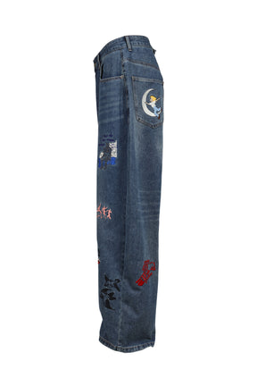 EMBROIDERED PAINTINGS BALLOON PANTS / BLU