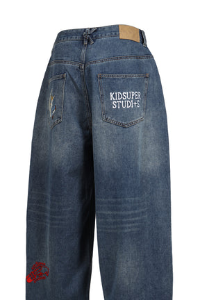 EMBROIDERED PAINTINGS BALLOON PANTS / BLU