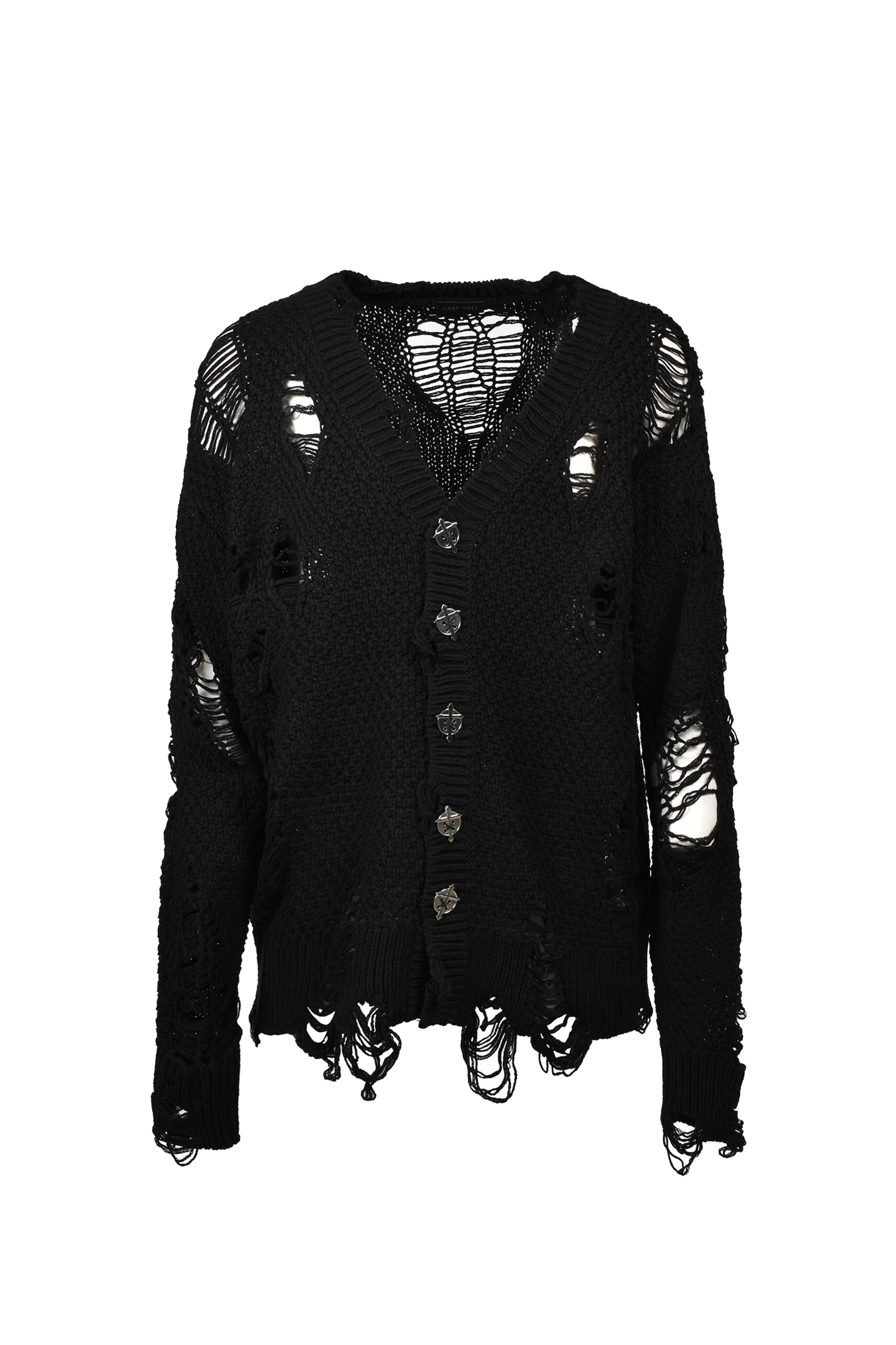 DAMAGED CARDIGAN / BLK