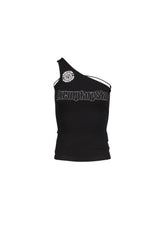 BADGE APPLIQUE TIE-UP OFF-SHOULDER TOP / BLK