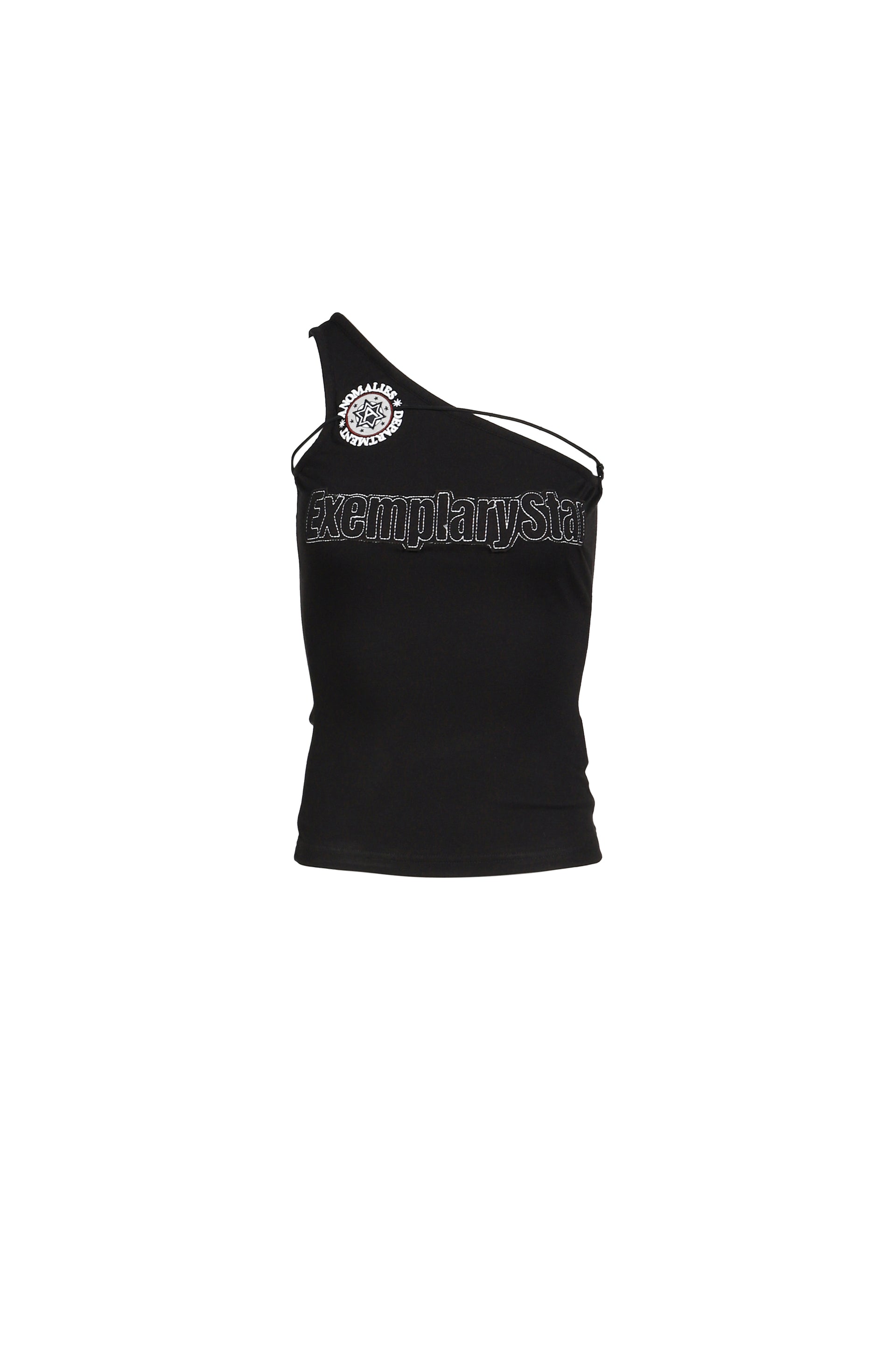 BADGE APPLIQU_ TIE-UP OFF-SHOULDER TOP / BLK