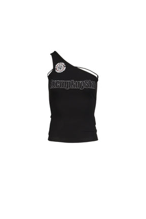 BADGE APPLIQUE TIE-UP OFF-SHOULDER TOP / BLK