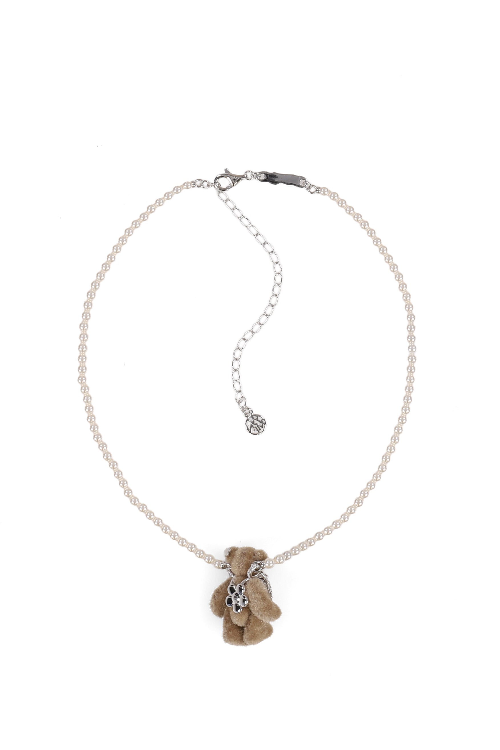 YVMIN イブミン FW25 SQUARE STONE PLUSH BEAR PEARL NECKLACE / WHT