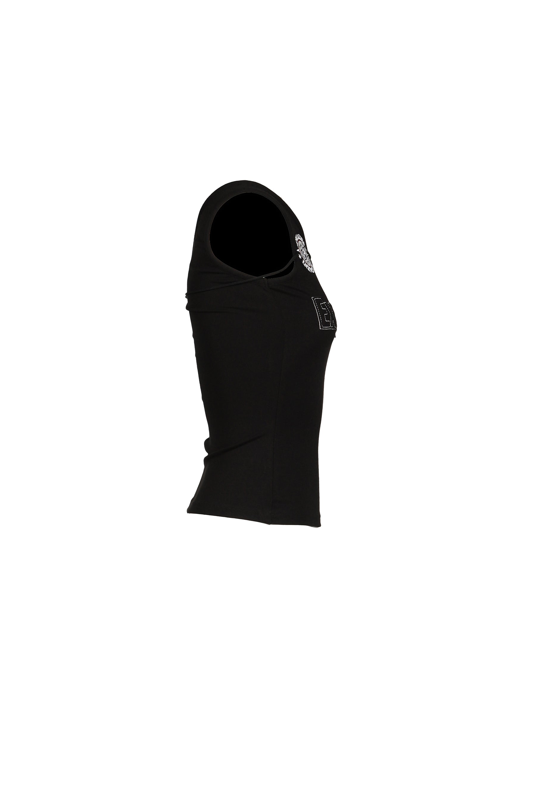 BADGE APPLIQUE TIE-UP OFF-SHOULDER TOP / BLK