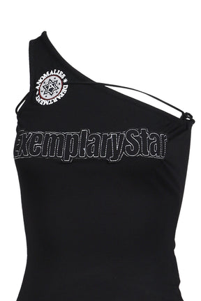 BADGE APPLIQUE TIE-UP OFF-SHOULDER TOP / BLK