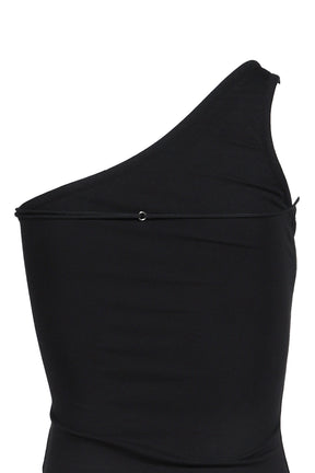 BADGE APPLIQUE TIE-UP OFF-SHOULDER TOP / BLK