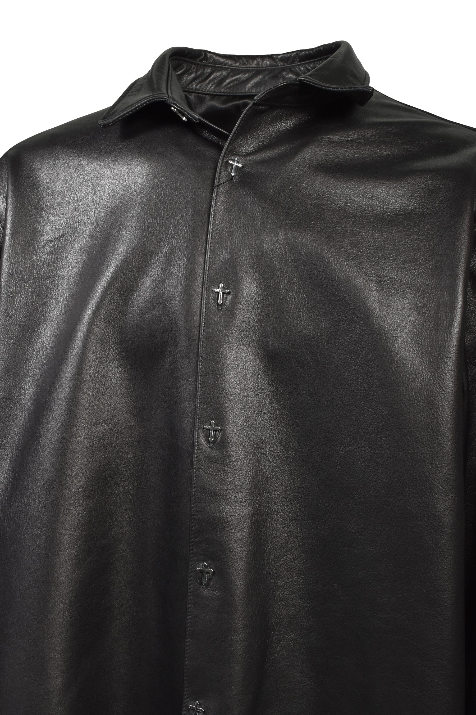 LEATHER L/S SHIRTS / BLK