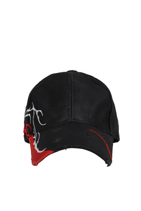 BOLSU WAXED DAMAGED CAP (EXCLUSIVE) / BLK/RED