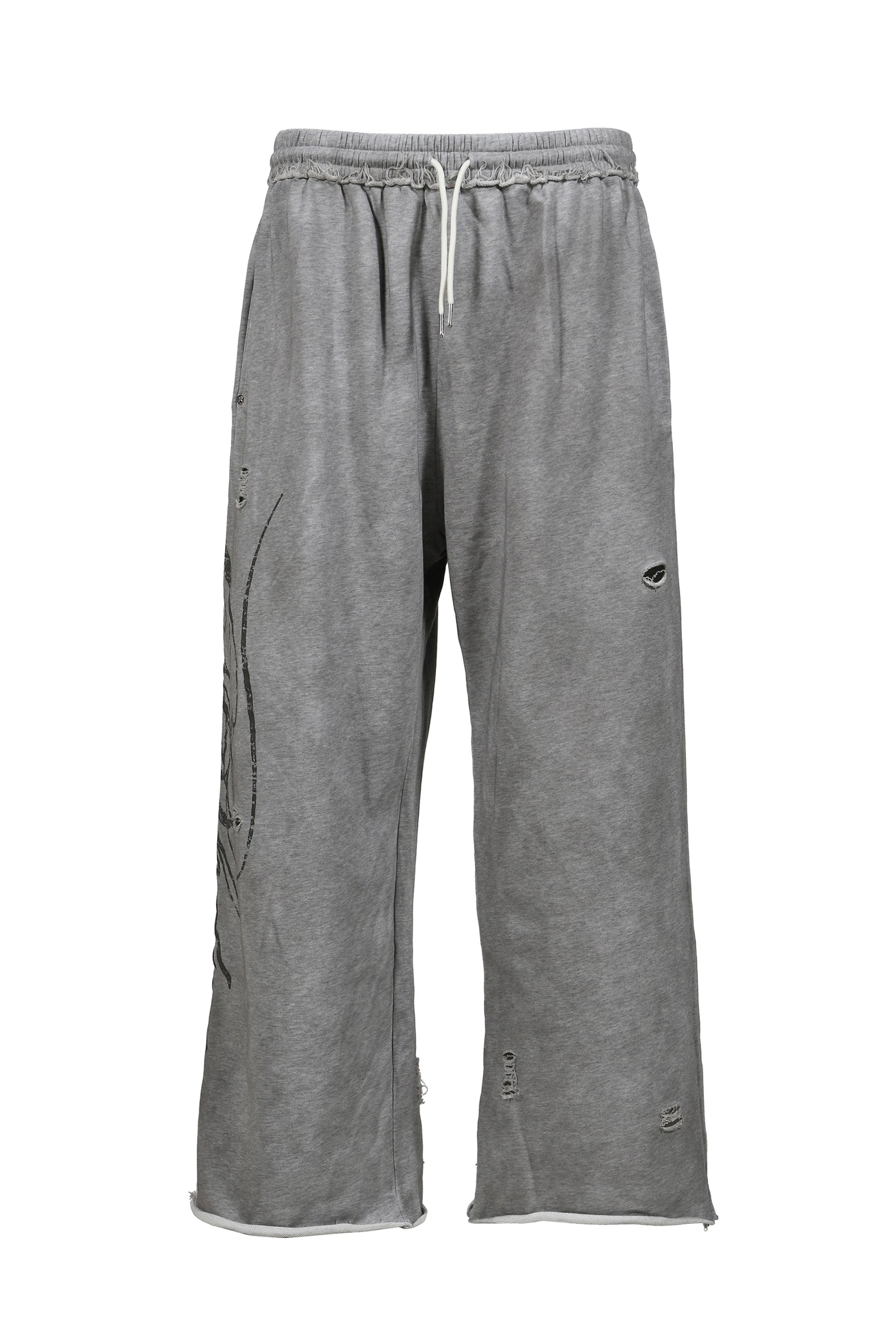 DISTRESSED SCRIPT SWEATPANT / GRY