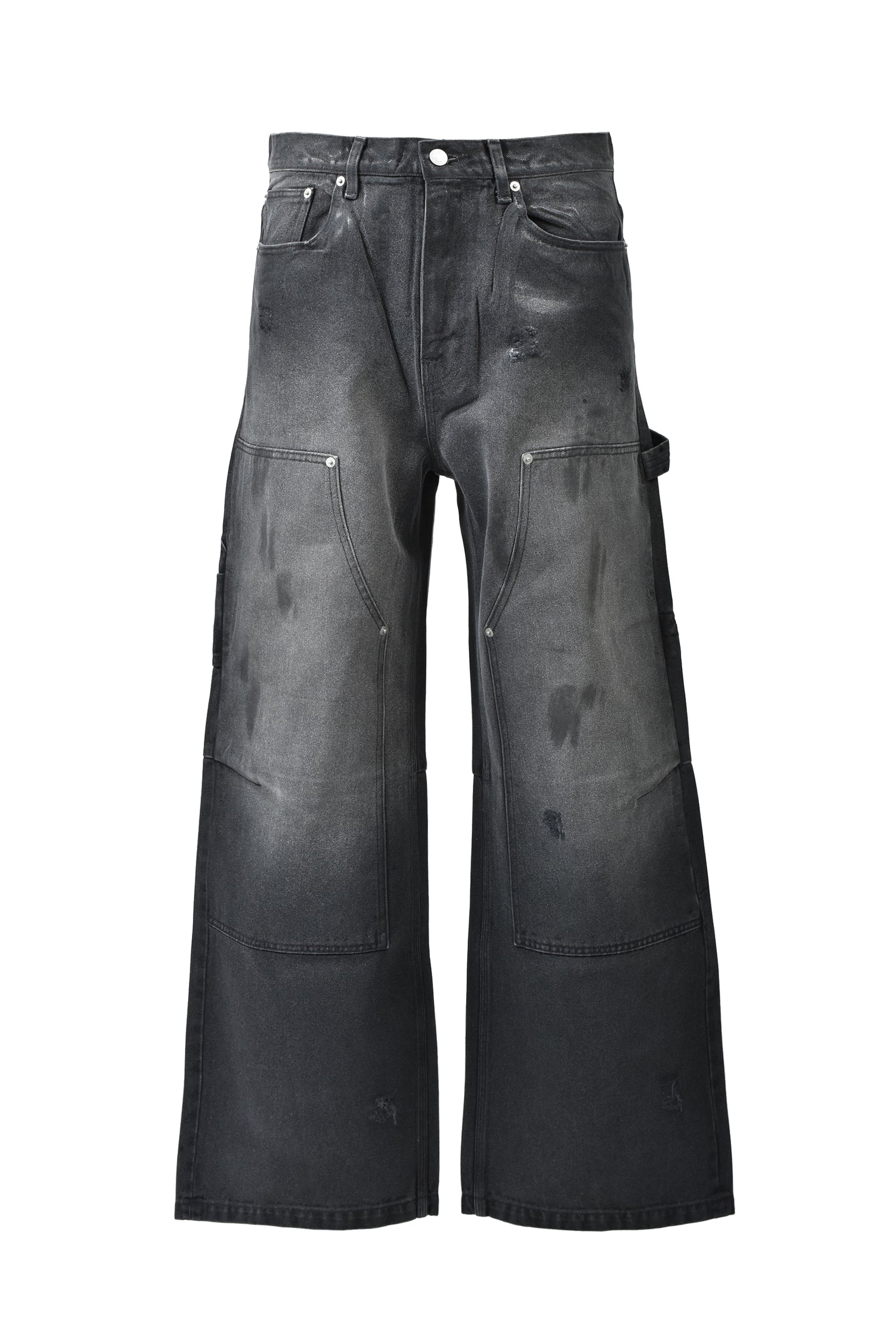 COATING DOUBLE KNEE DENIM PANTS / BLK