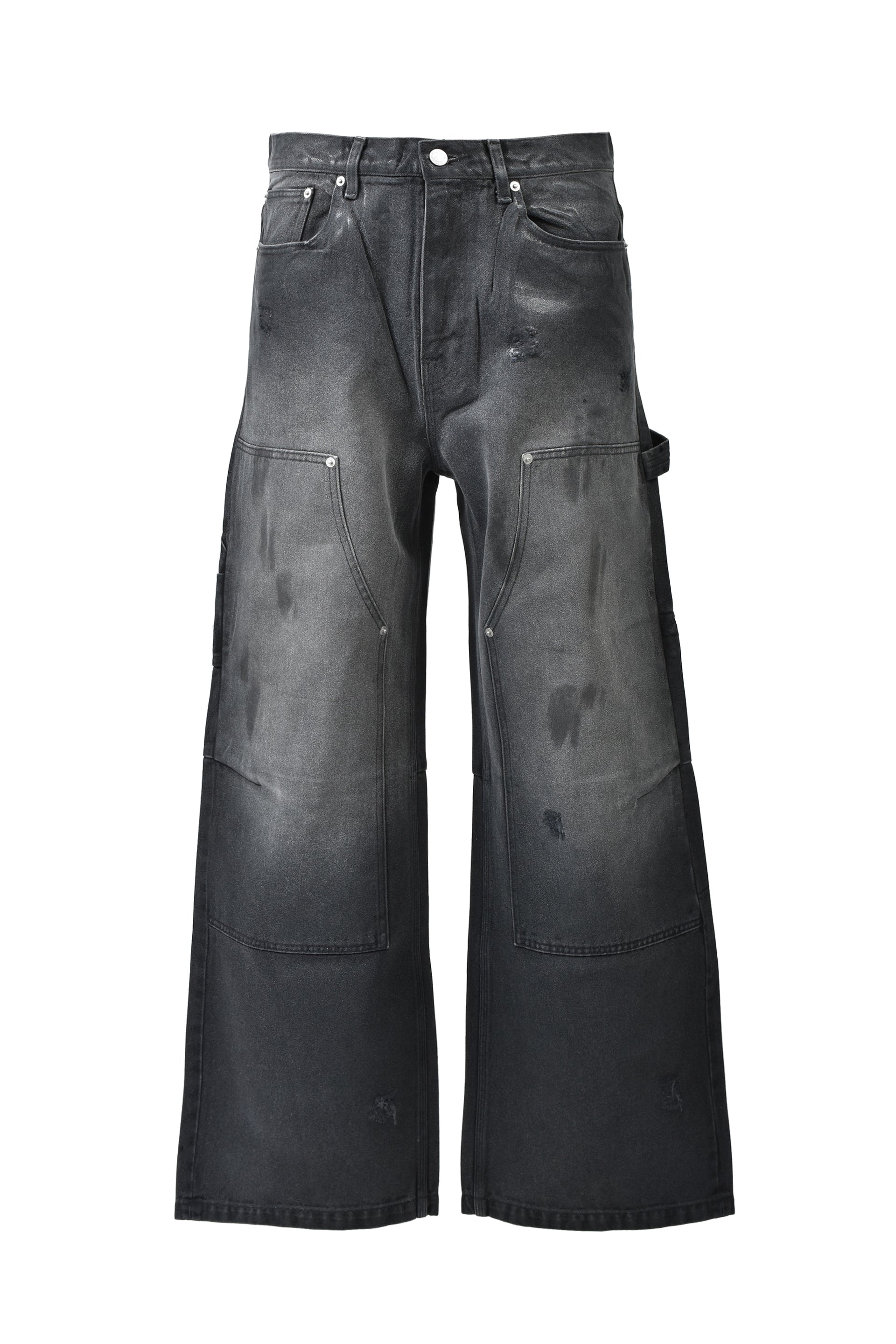 COATING DOUBLE KNEE DENIM PANTS / BLK