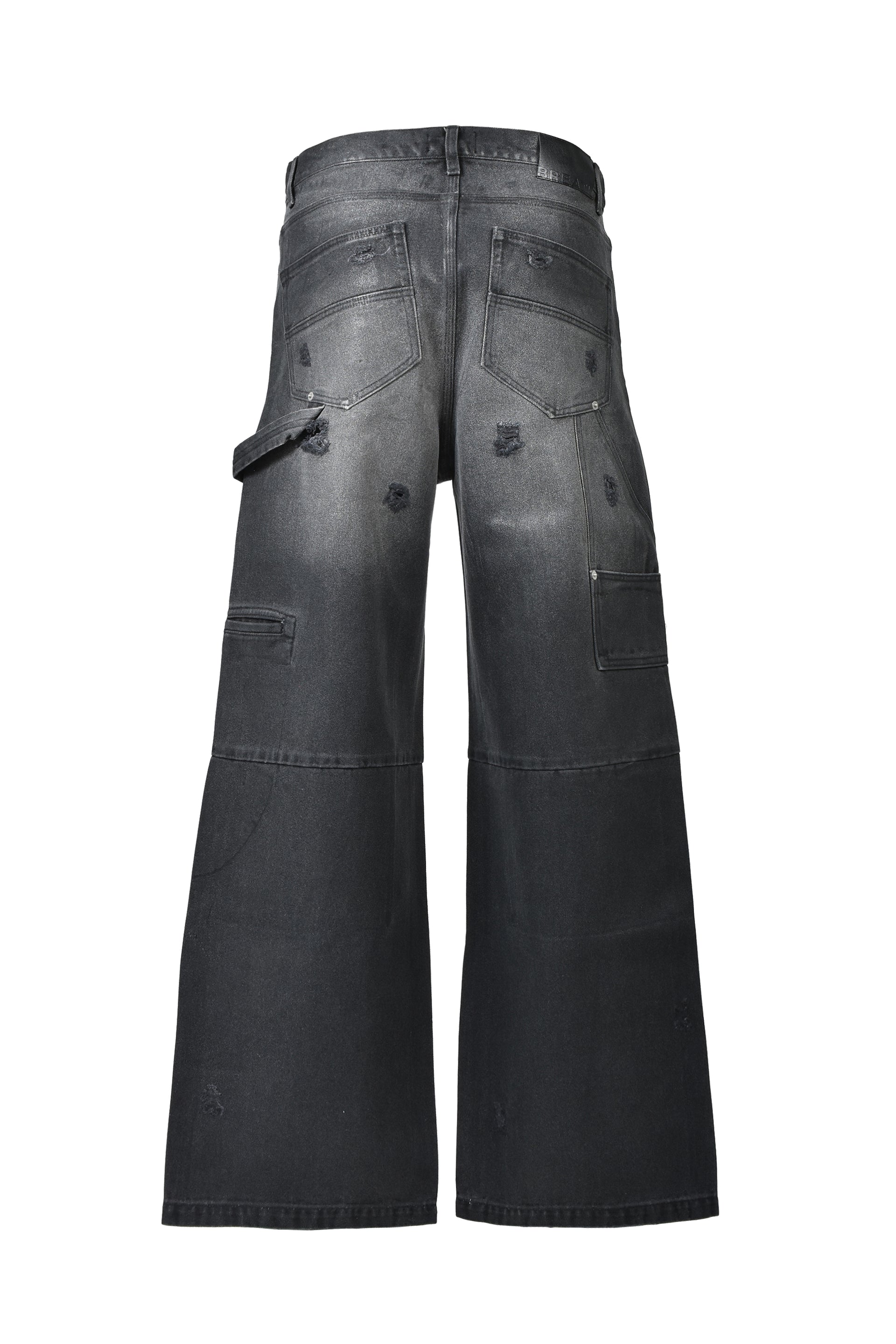 COATING DOUBLE KNEE DENIM PANTS / BLK