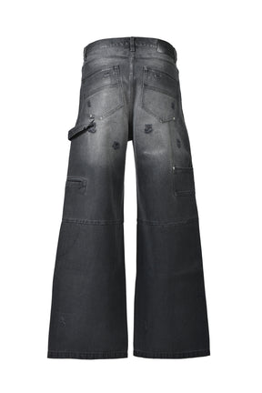 COATING DOUBLE KNEE DENIM PANTS / BLK