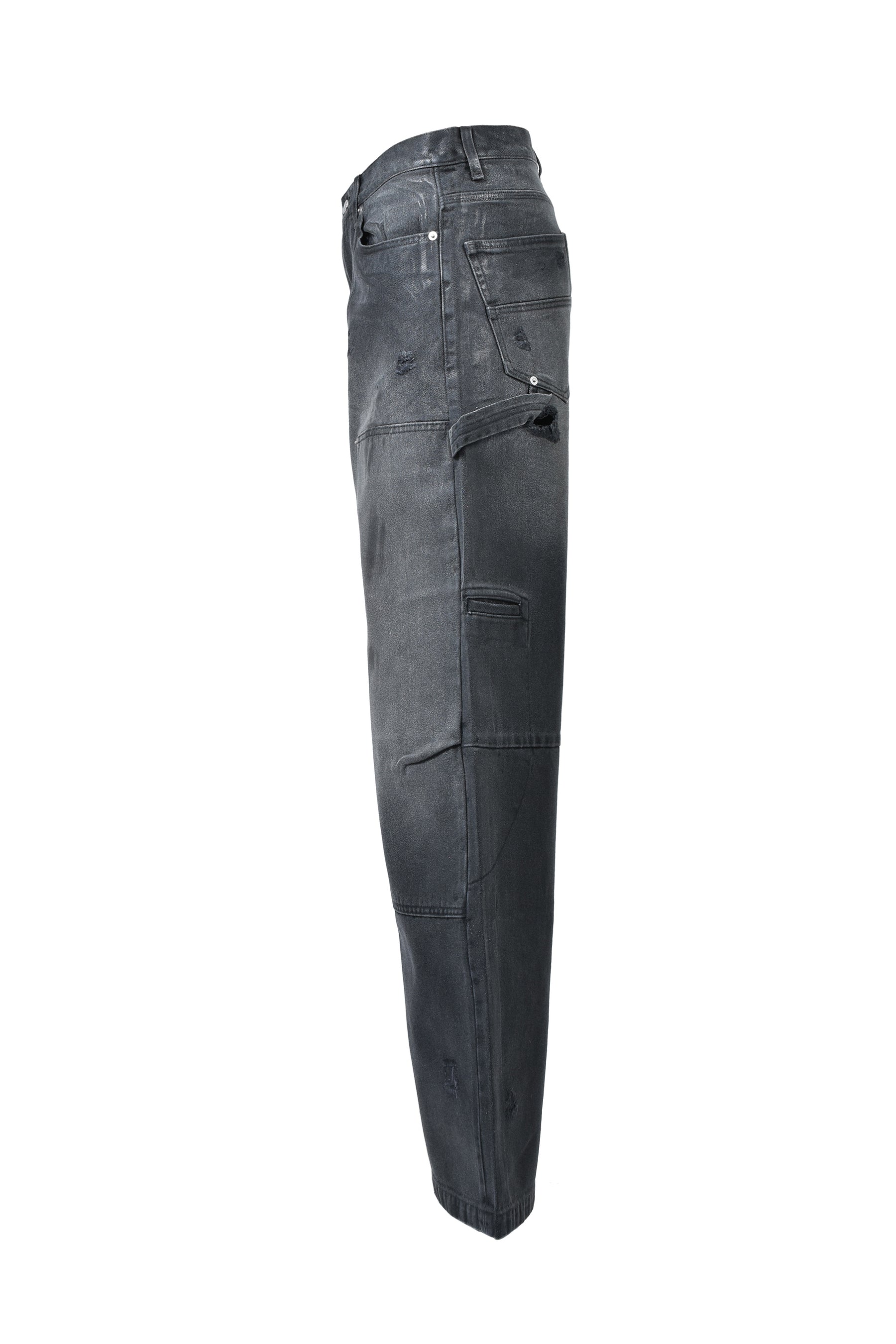 COATING DOUBLE KNEE DENIM PANTS / BLK
