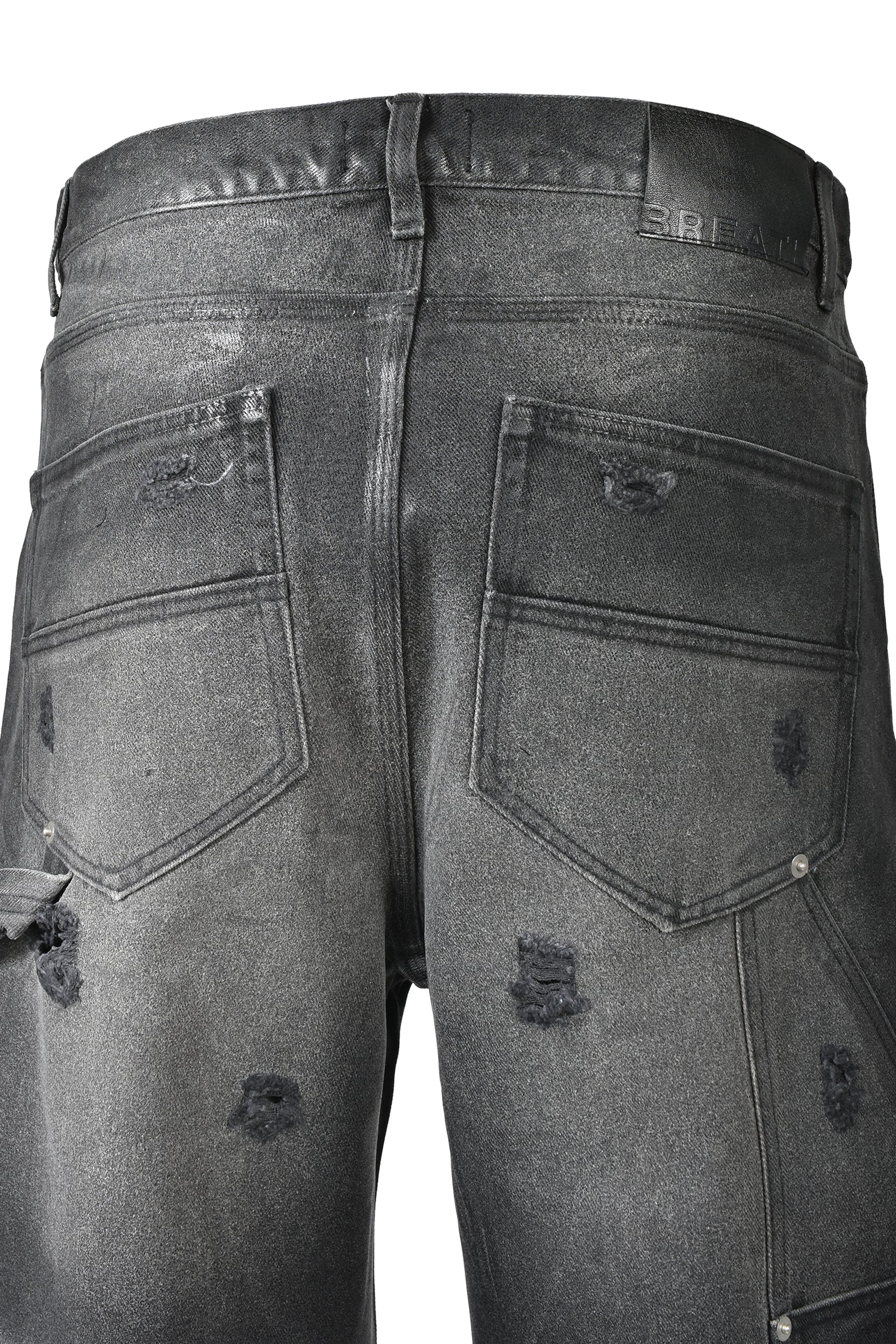 COATING DOUBLE KNEE DENIM PANTS / BLK