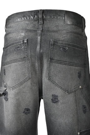 COATING DOUBLE KNEE DENIM PANTS / BLK