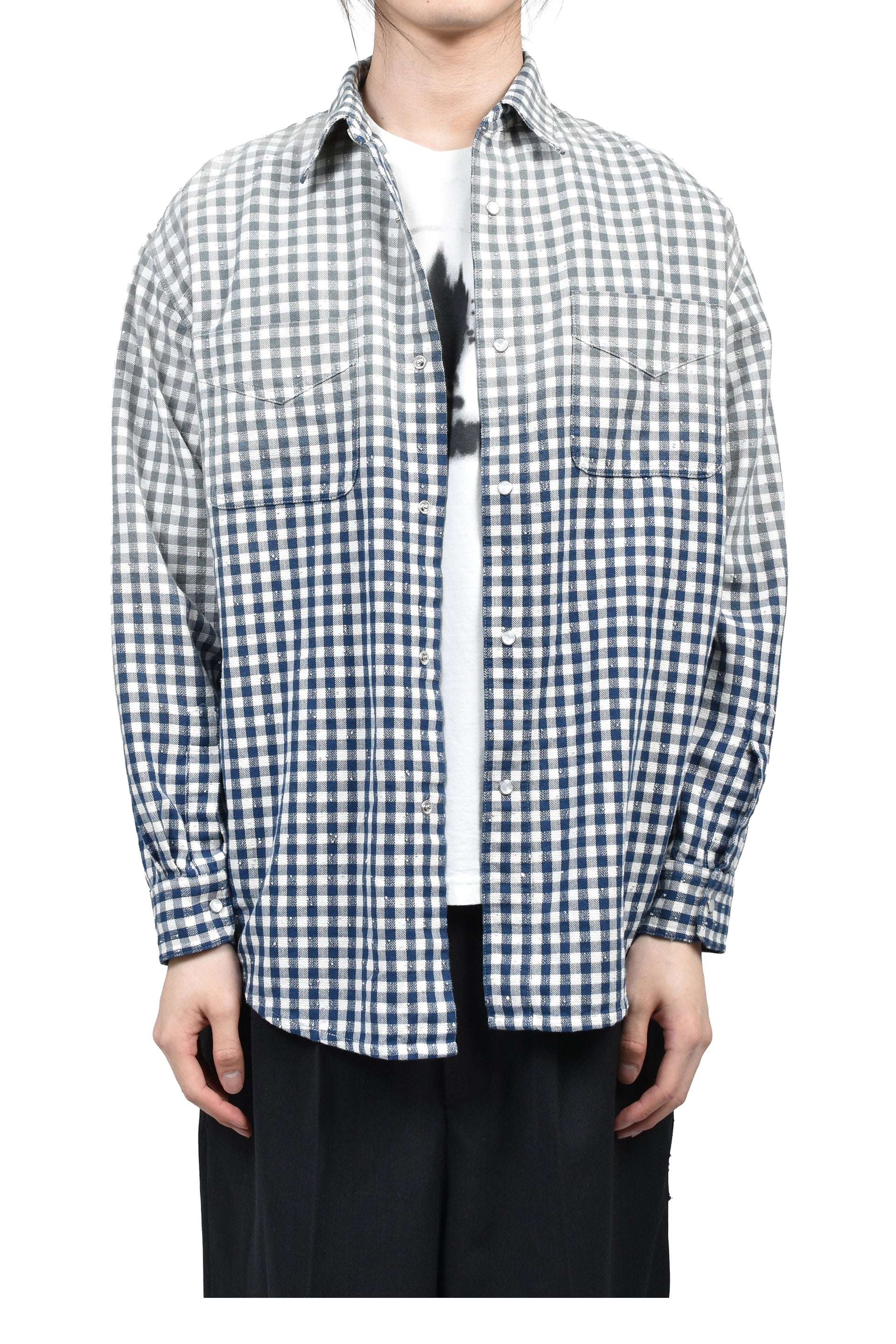 FADED SPARKLING PLAID SHIRT / BLU