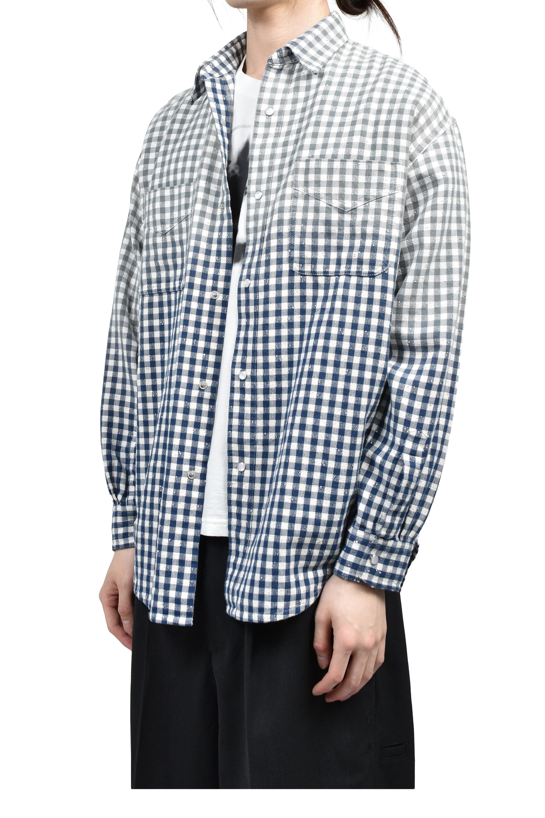 FADED SPARKLING PLAID SHIRT / BLU
