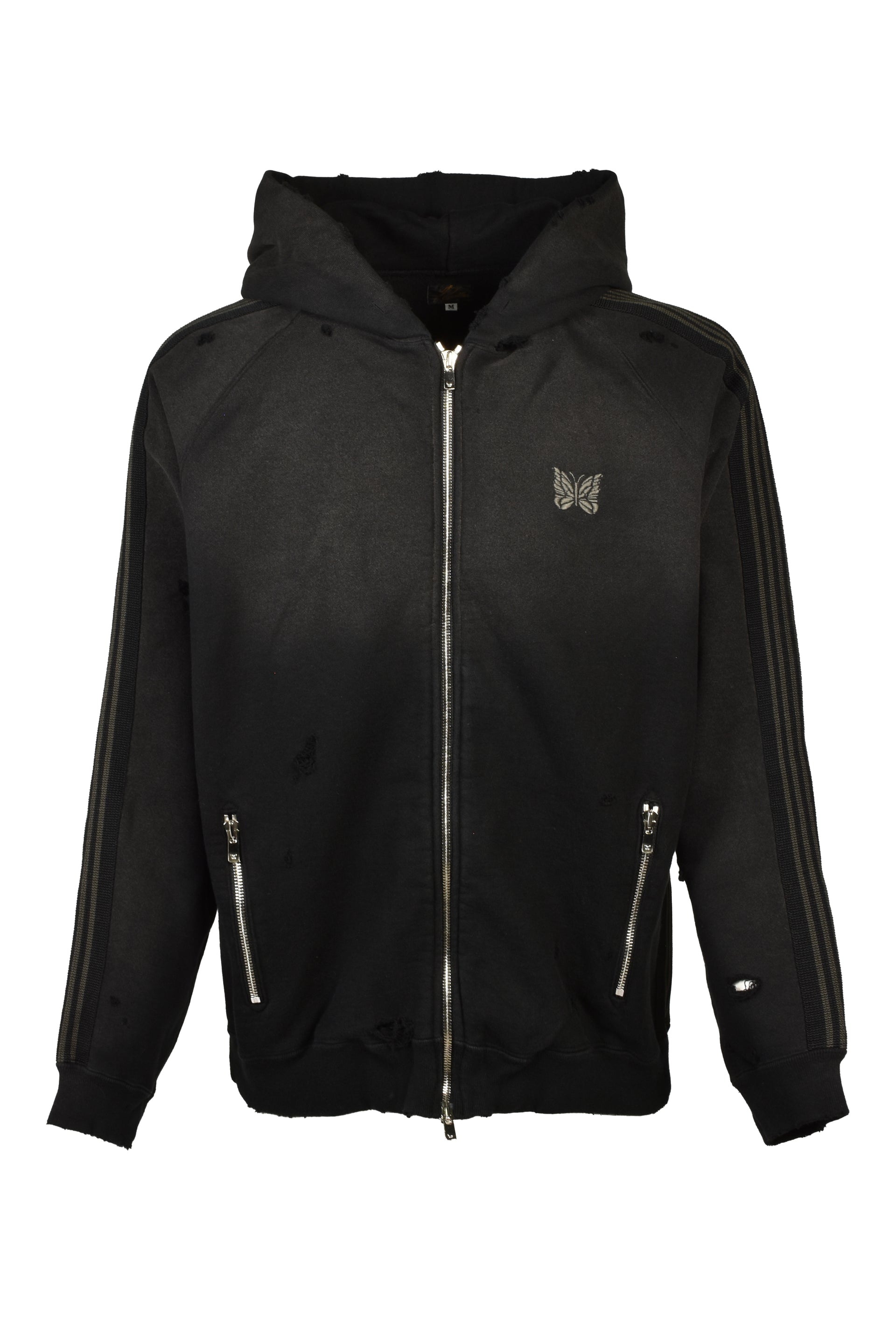 ZIPPED TRACK HOODY - COTTON JERSEY / DAMAGED (20TH EXCLUSIVE) / BLK