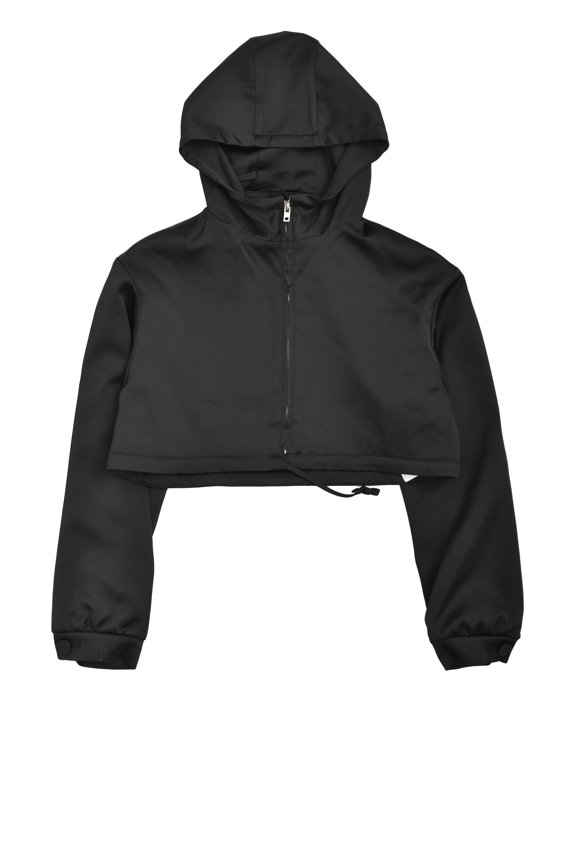 BLACK WOMENS SATIN CROPPED HOODIE WINDBREAKER / BLK