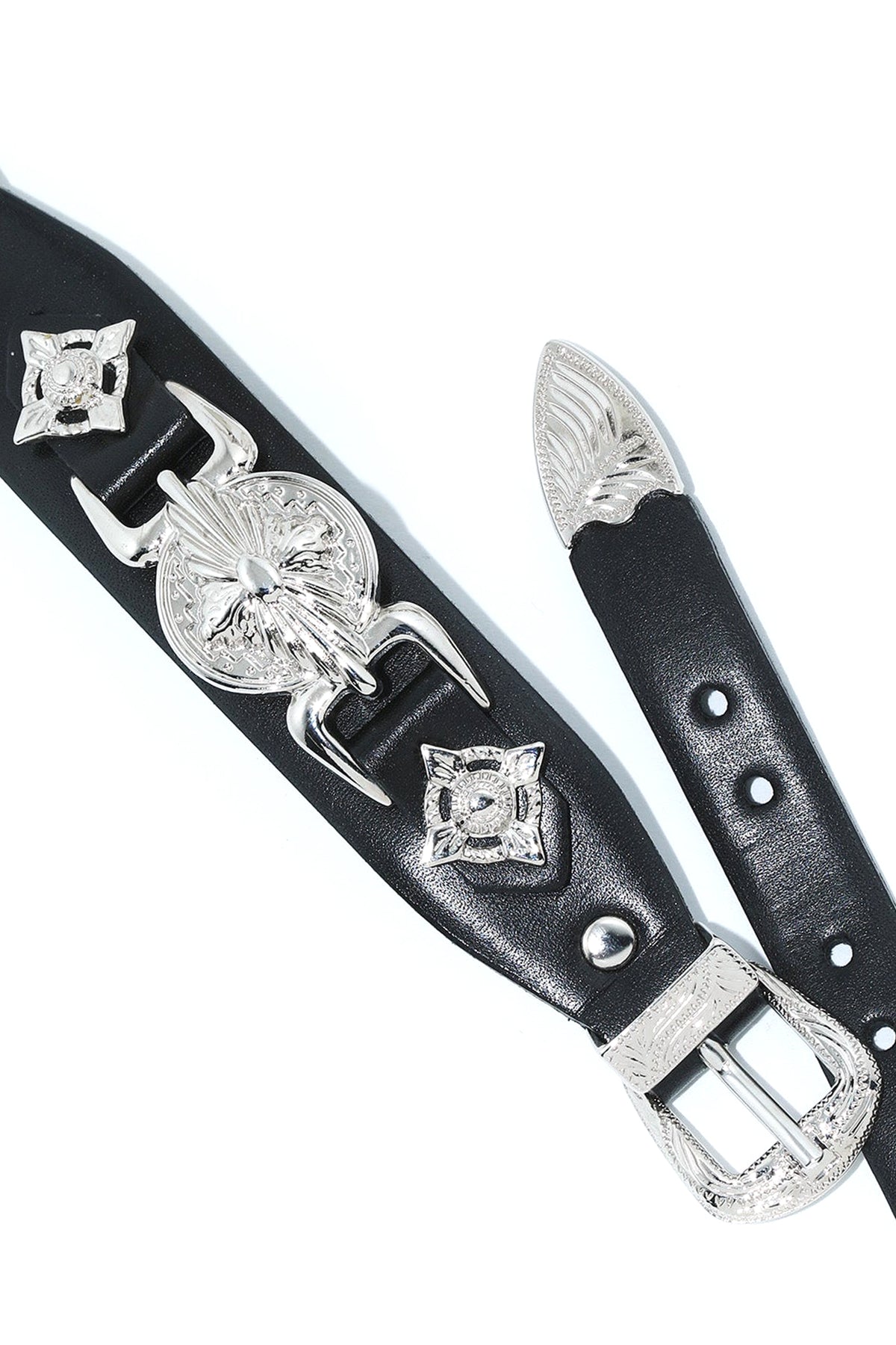 DOUBLE BUCKLE LEATHER BANGLE / BLK