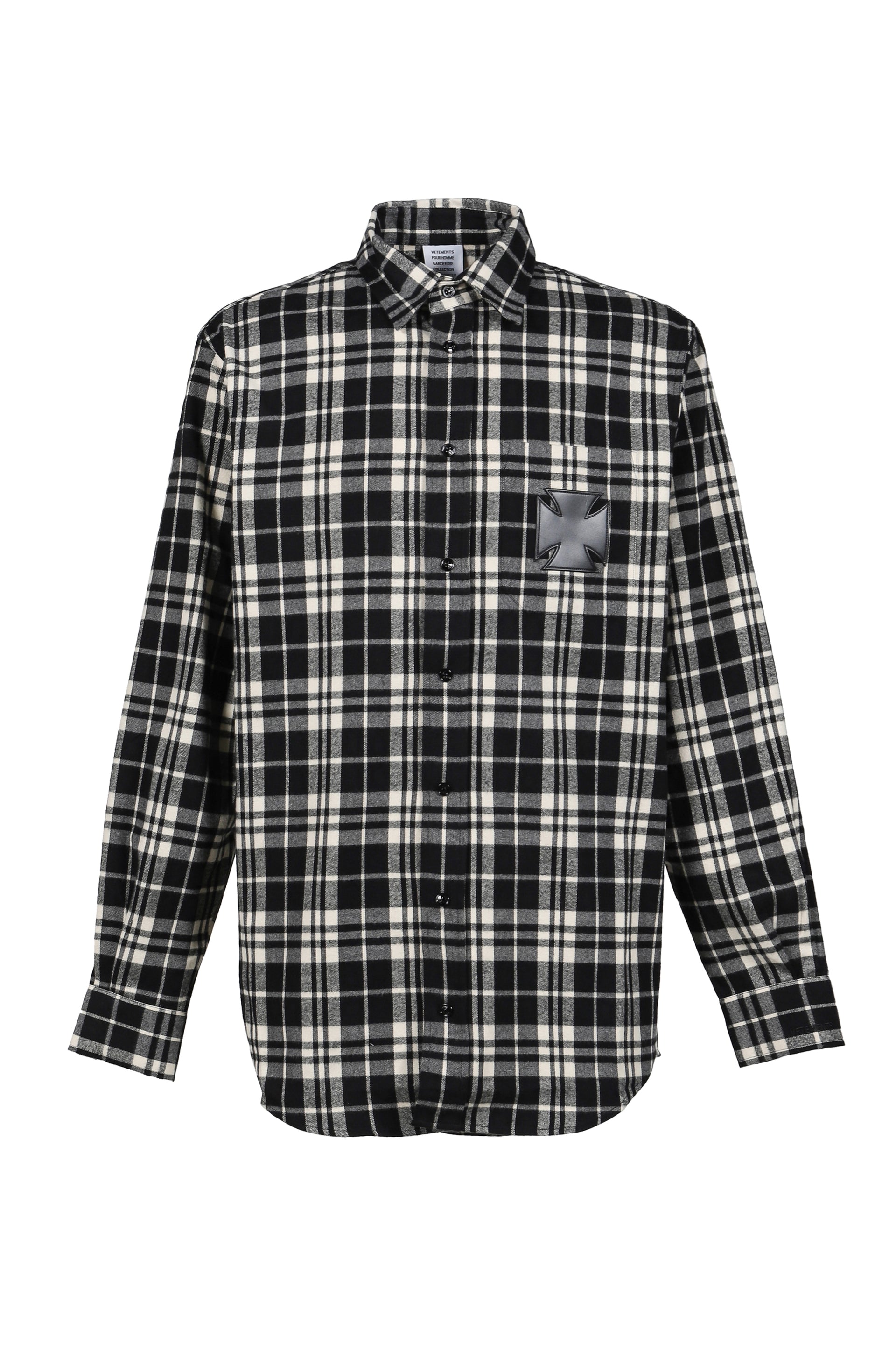 LEATHER CROSS FLANNEL SHIRT / BLK CRM CHECK