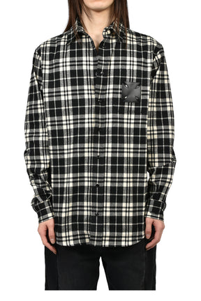 LEATHER CROSS FLANNEL SHIRT / BLK CRM CHECK