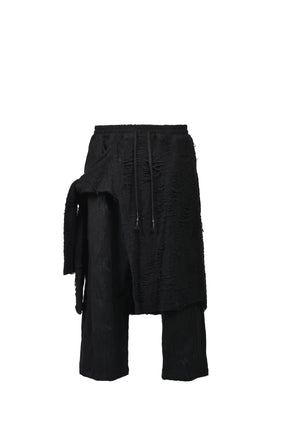 DAMAGE JACQUARD WIDE CROPPED PANTS / BLK