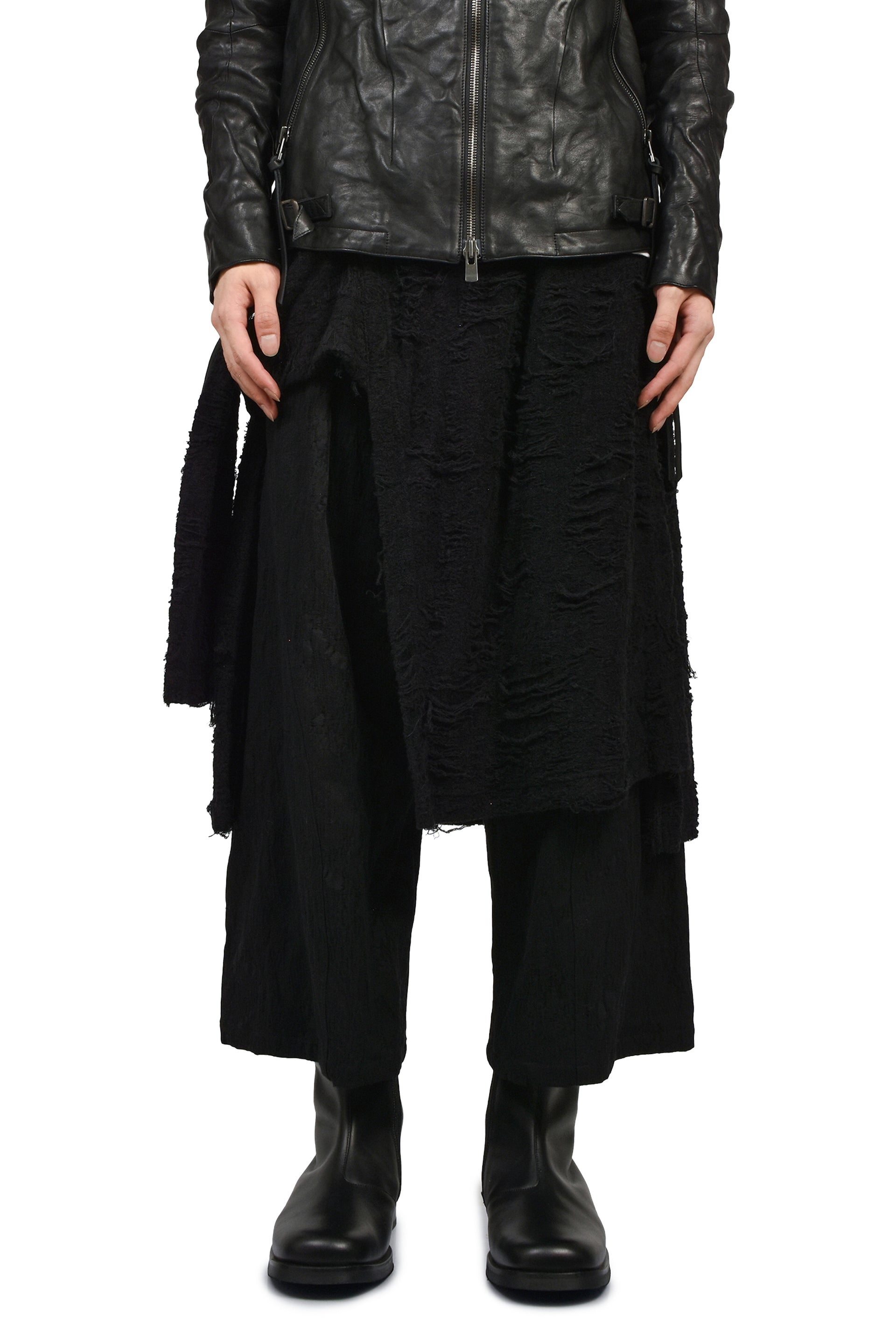 DAMAGE JACQUARD WIDE CROPPED PANTS / BLK