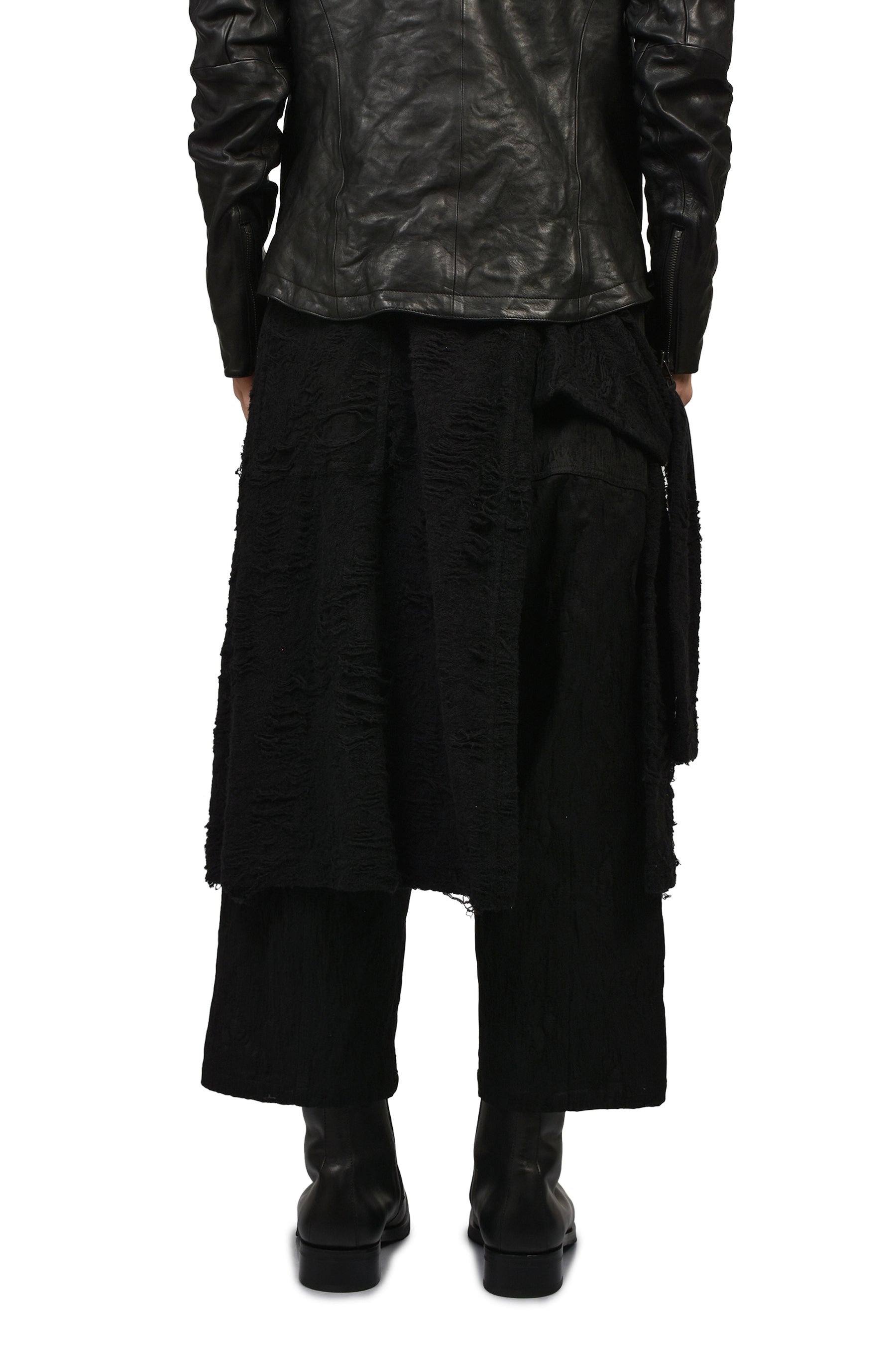 DAMAGE JACQUARD WIDE CROPPED PANTS / BLK