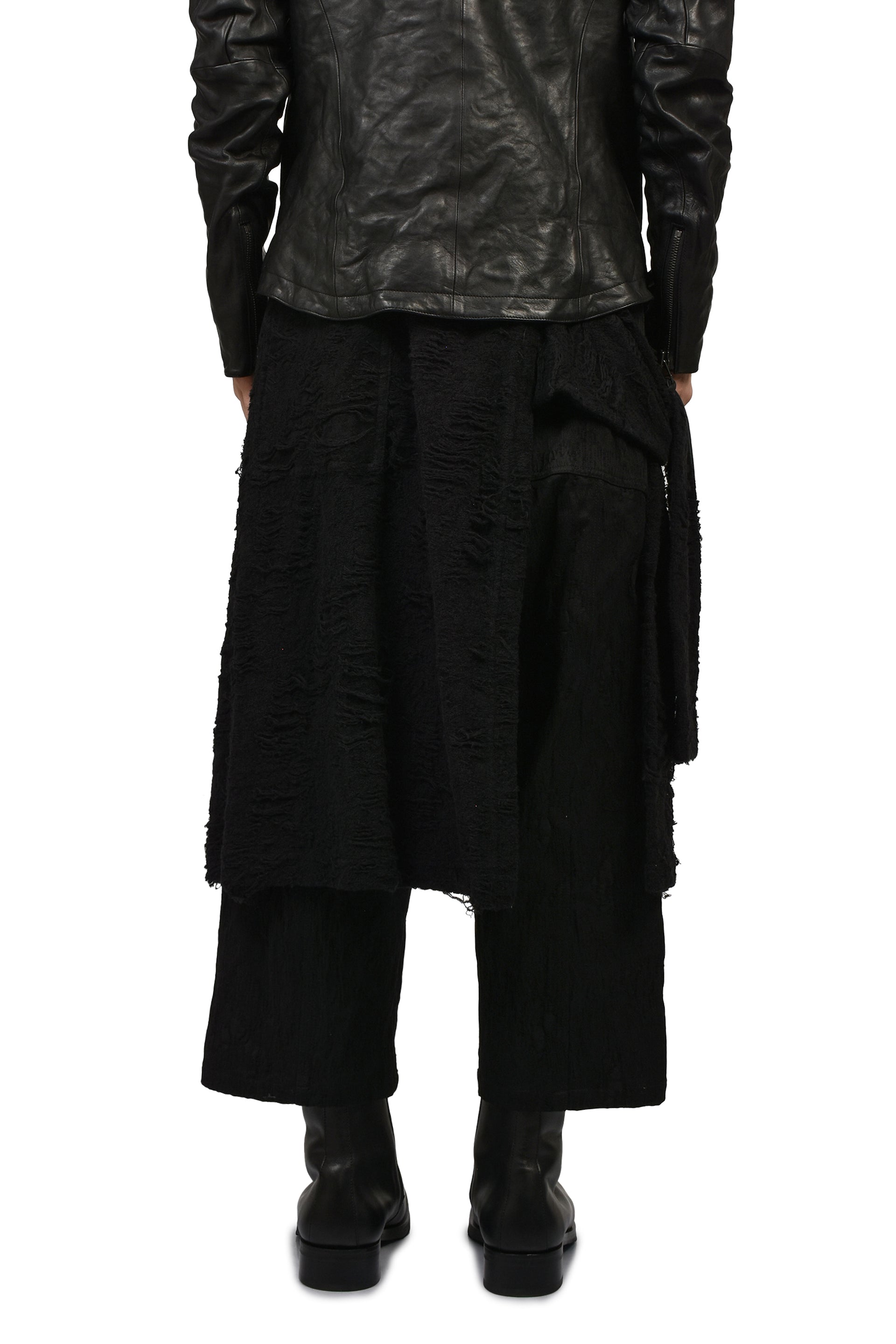 DAMAGE JACQUARD WIDE CROPPED PANTS / BLK