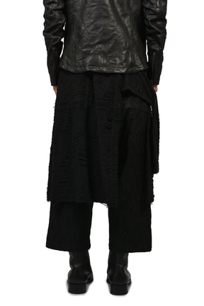 DAMAGE JACQUARD WIDE CROPPED PANTS / BLK