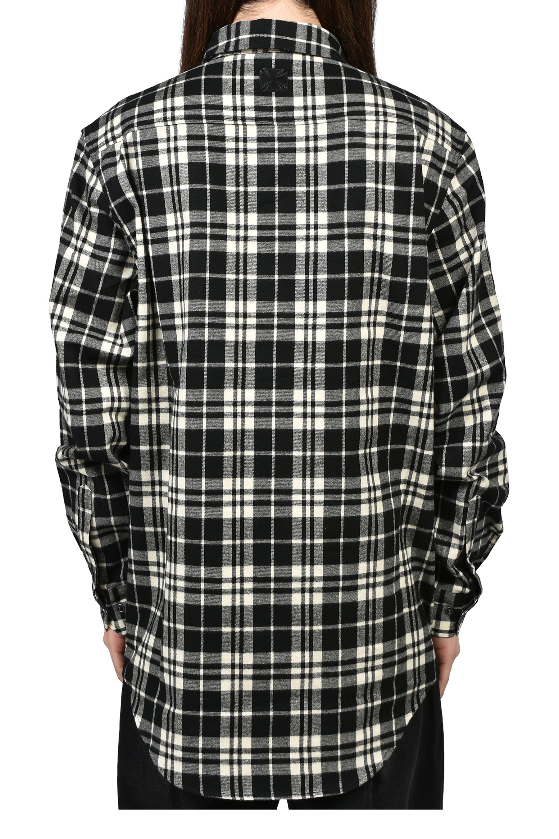 LEATHER CROSS FLANNEL SHIRT / BLK CRM CHECK