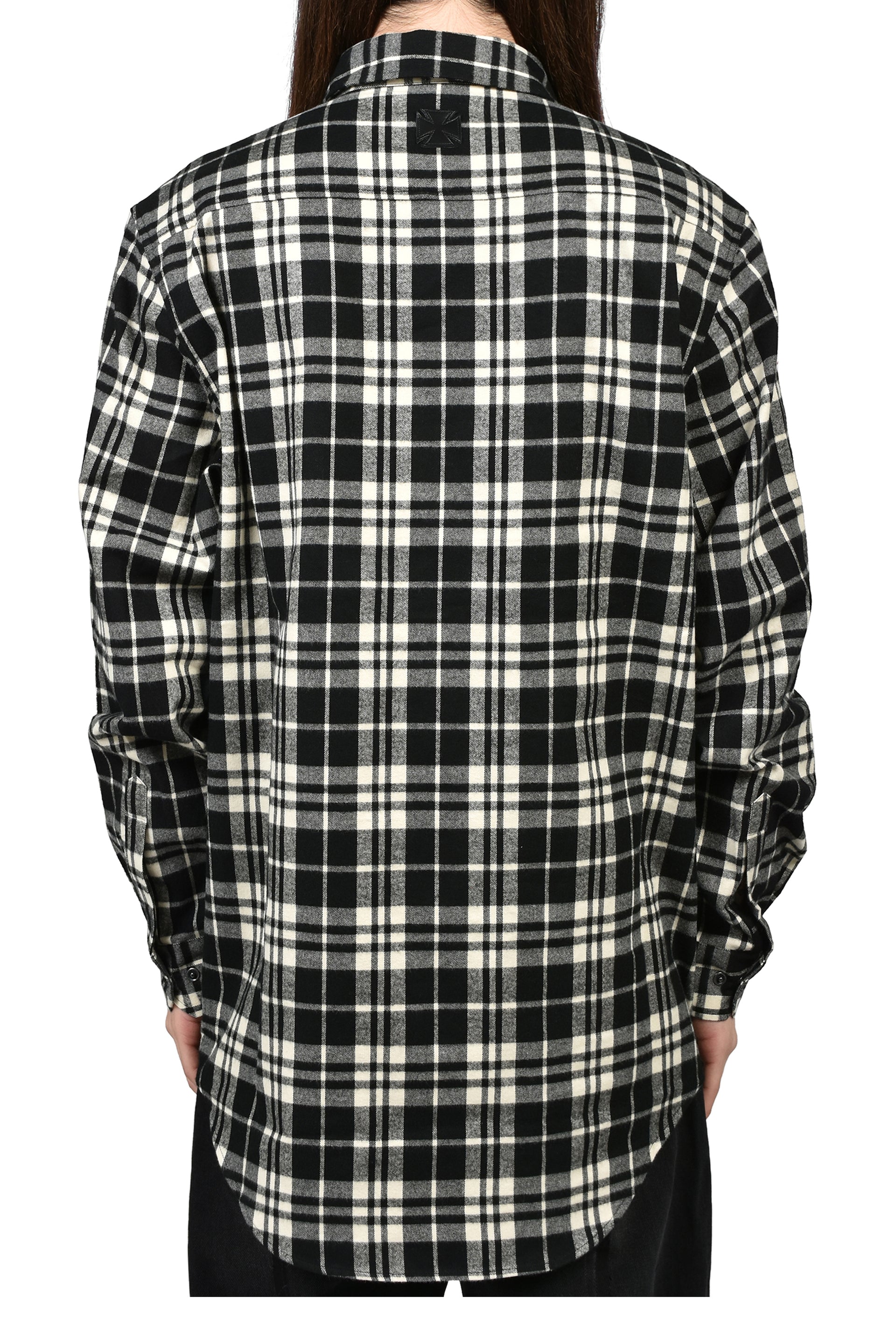 LEATHER CROSS FLANNEL SHIRT / BLK CRM CHECK