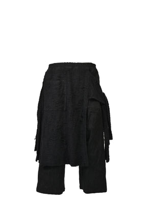 DAMAGE JACQUARD WIDE CROPPED PANTS / BLK