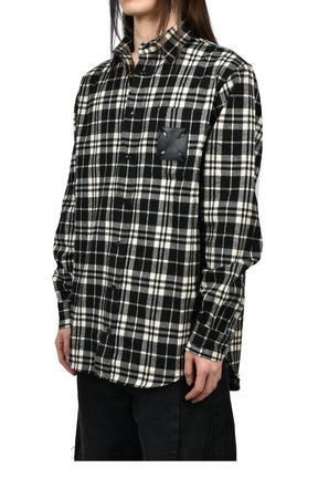 LEATHER CROSS FLANNEL SHIRT / BLK CRM CHECK
