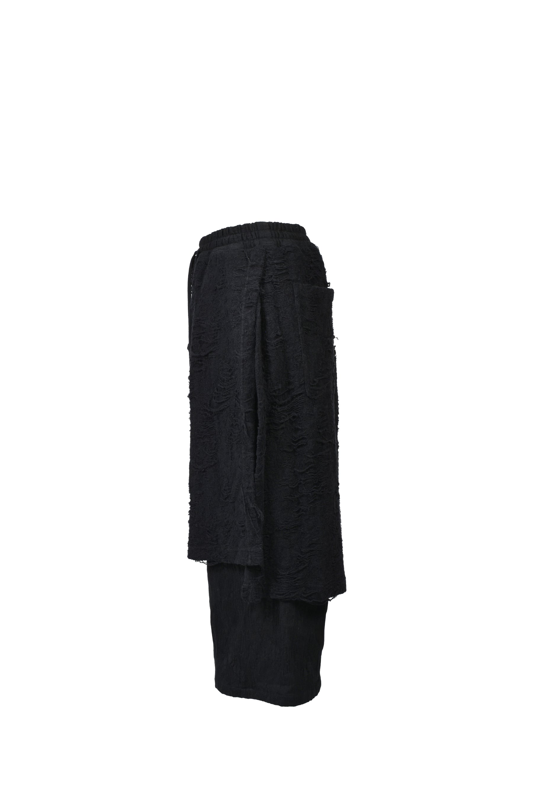 DAMAGE JACQUARD WIDE CROPPED PANTS / BLK