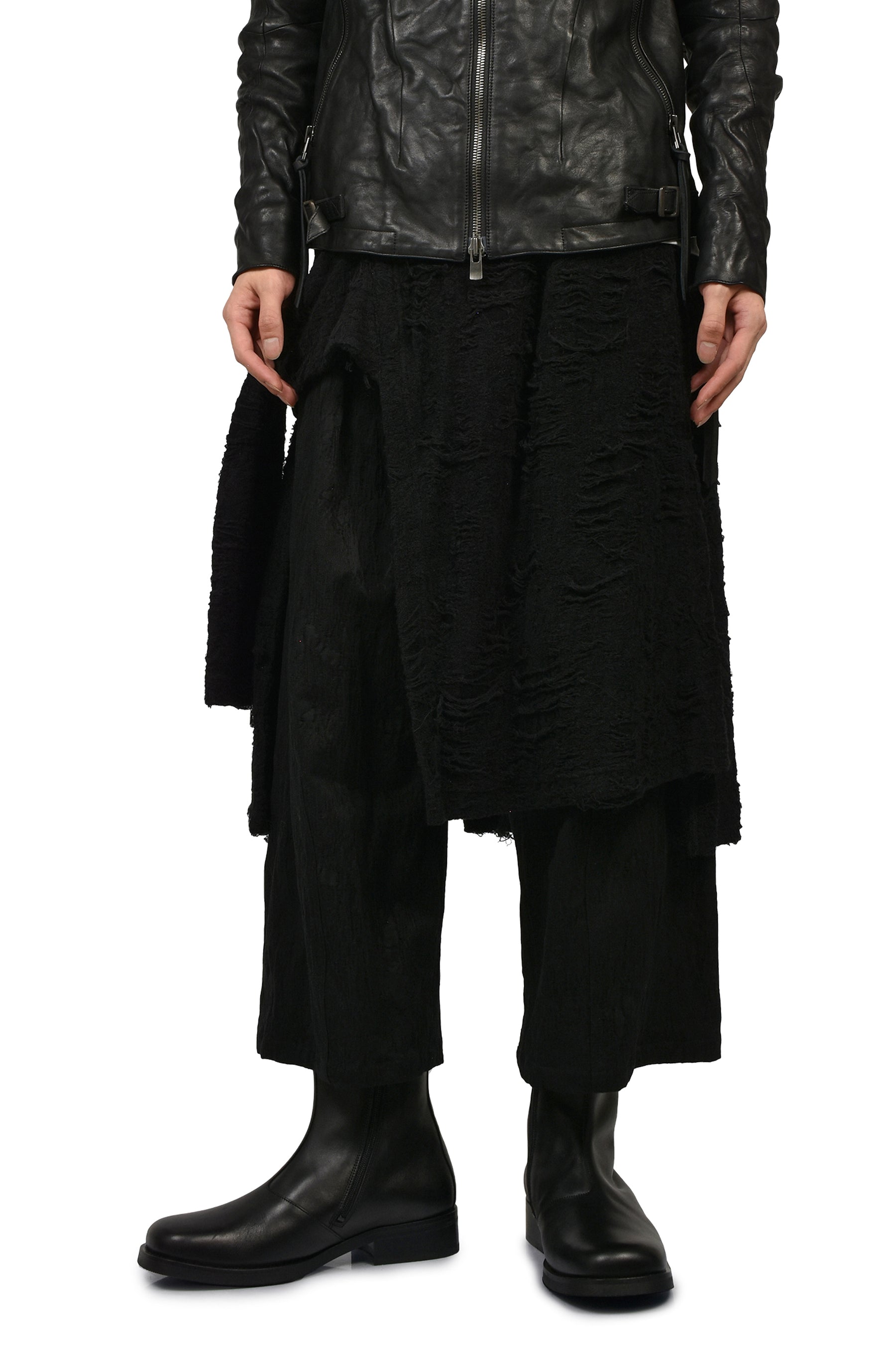 DAMAGE JACQUARD WIDE CROPPED PANTS / BLK