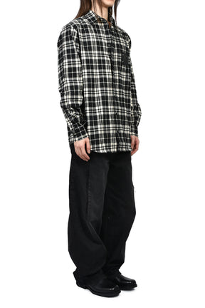 LEATHER CROSS FLANNEL SHIRT / BLK CRM CHECK