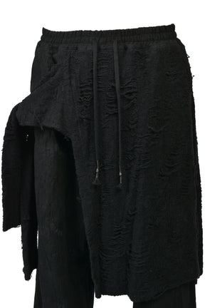 DAMAGE JACQUARD WIDE CROPPED PANTS / BLK