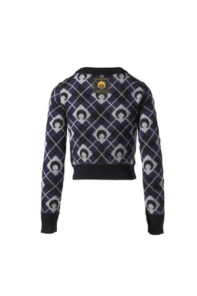 MOON ARGYLE KNIT CROPPED SWEATER / BLK