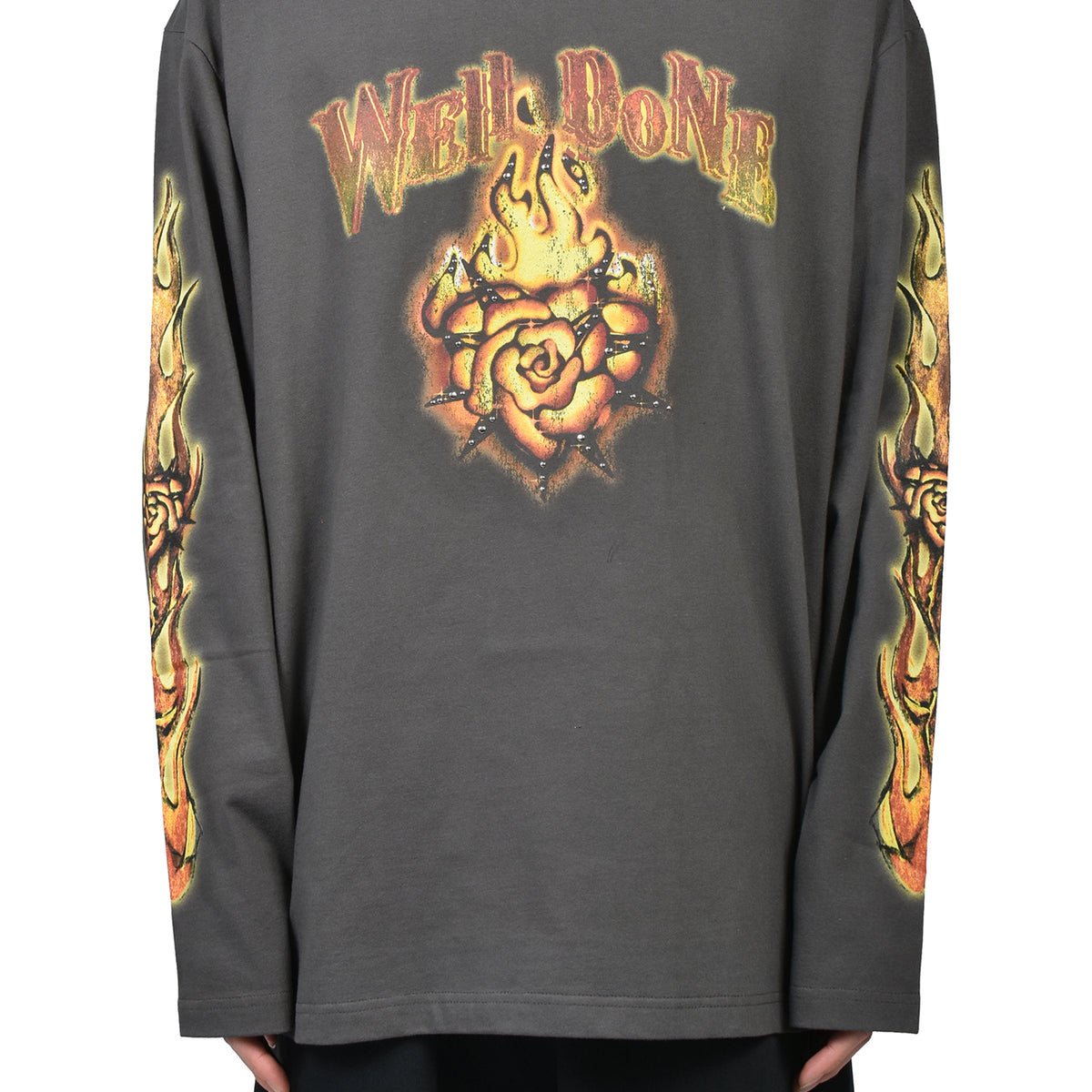 We11done SS26 FIRE LONG-SLEEVED T-SHIRT / CHARCOAL - NUBIAN