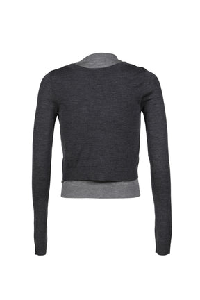 ILLUSION LAYERED CARDIGAN / DARK & LT. GRY KNIT