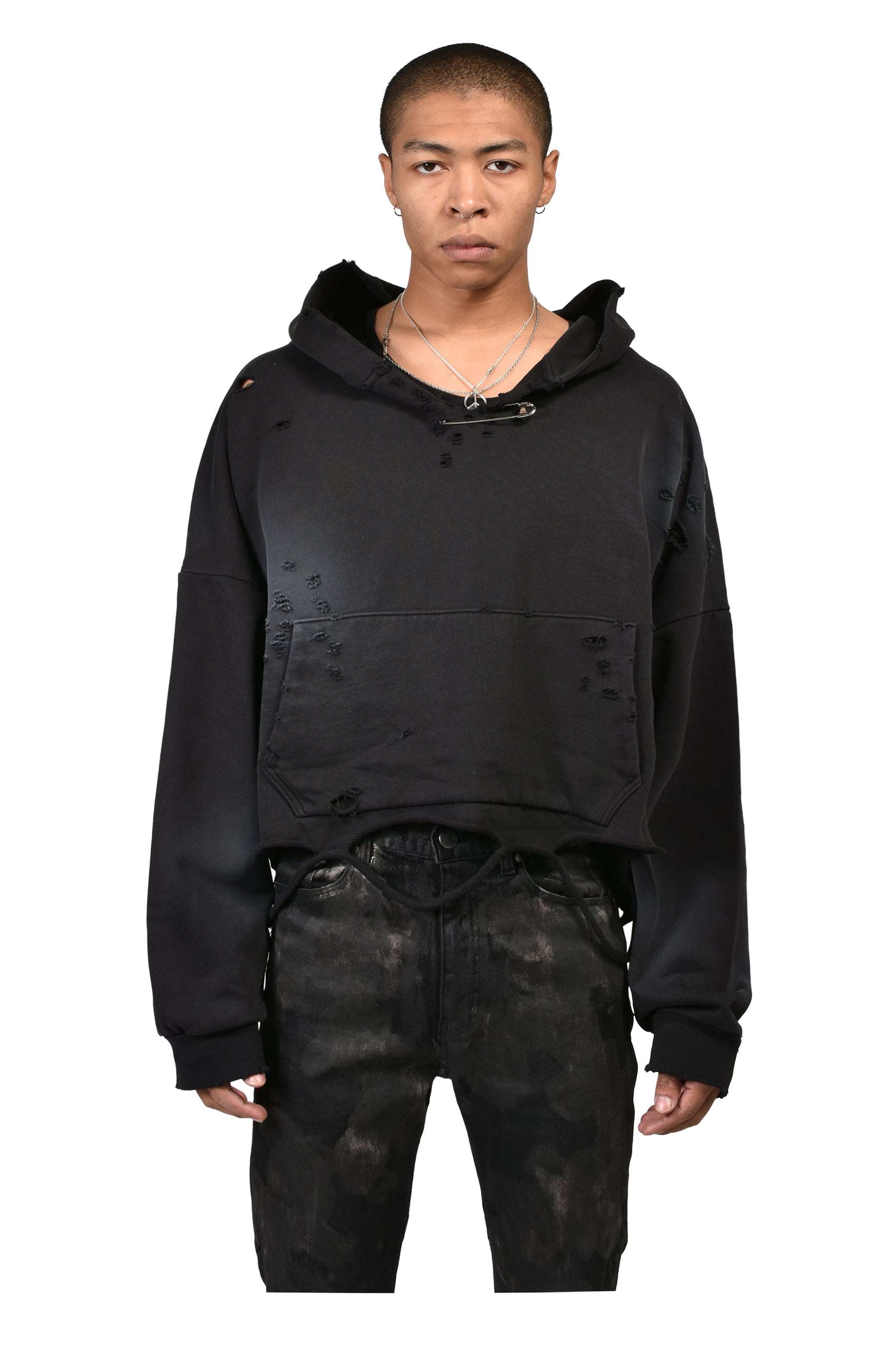CROPPED LOOSE HOOD / FADED BLK