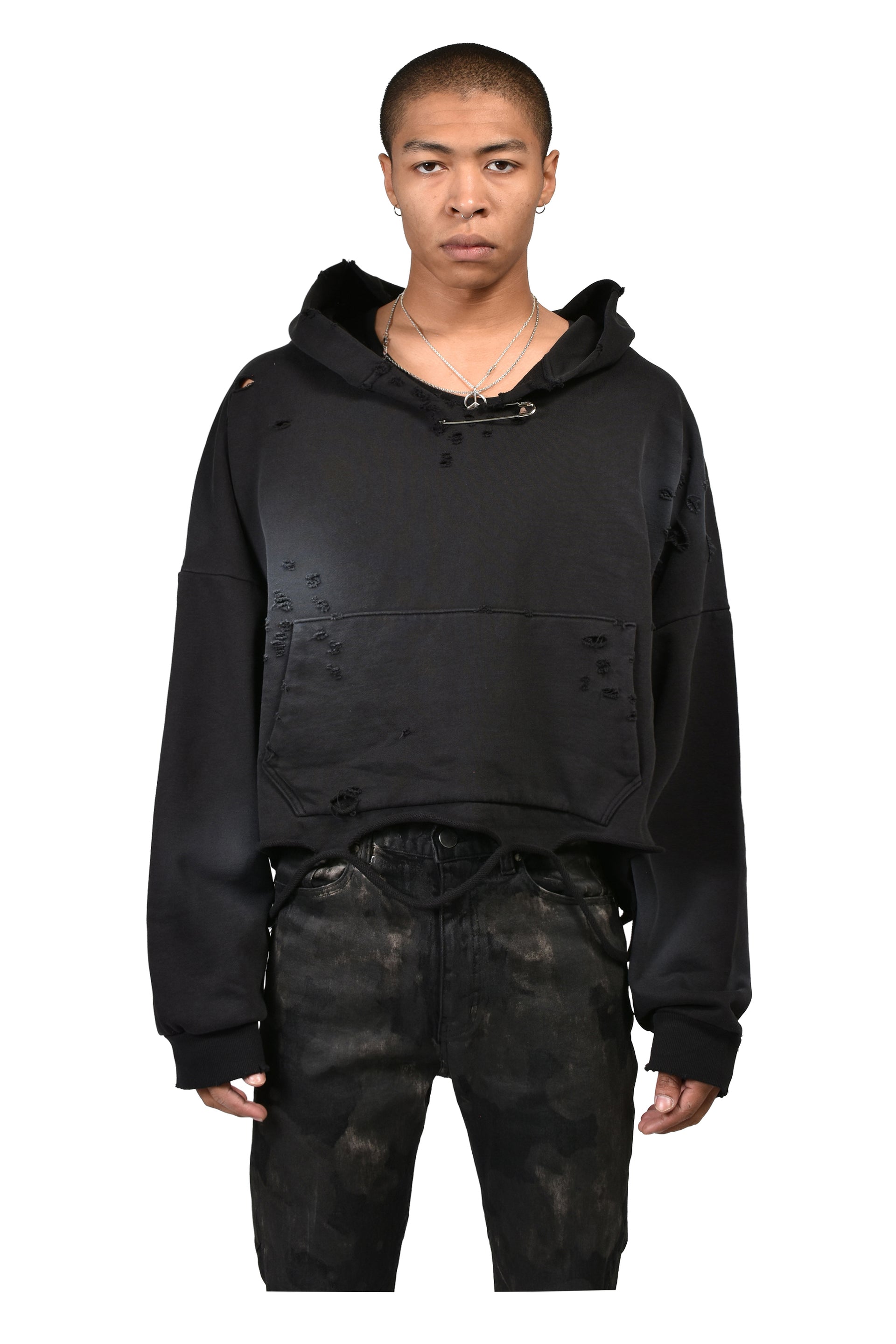 CROPPED LOOSE HOOD / FADED BLK