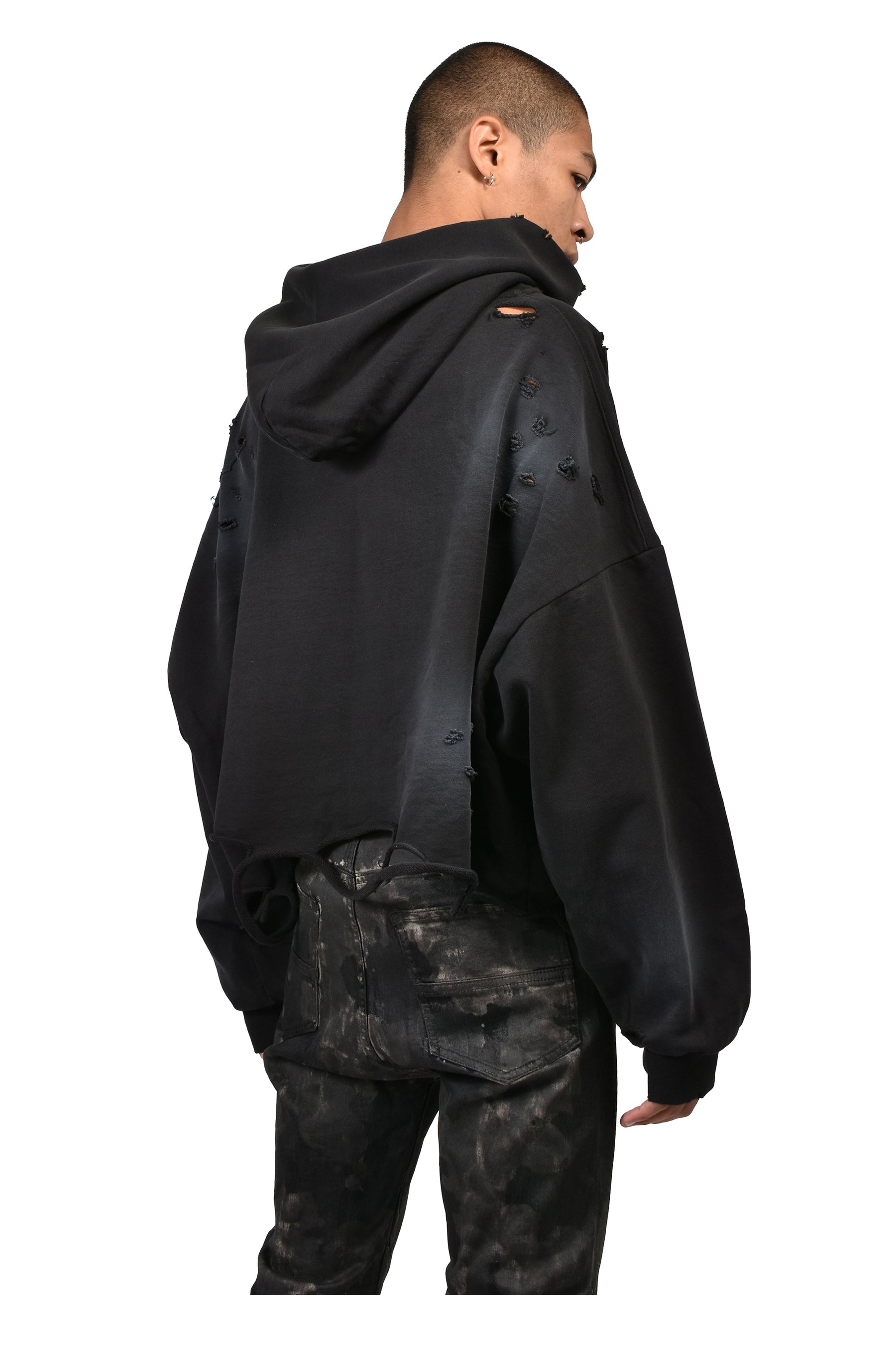 CROPPED LOOSE HOOD / FADED BLK